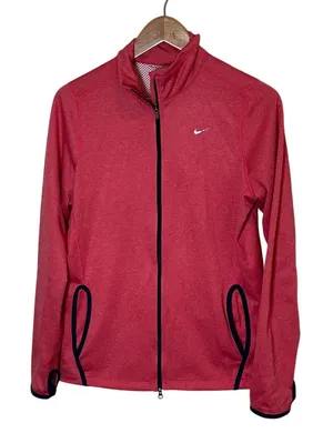 Nike Dri-FIT Womens Running Jacket Pink Heather Full Zip Thumbholes Large thumbnail 1