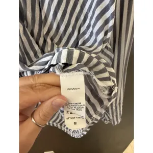 DO+BE Blue White Striped Front Tie Surplice V-Neck Long Sleeve Blouse Preppy M‎ thumbnail 3