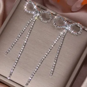NEW - Bowknot tassel earrings, bow jewelry, dangle bowknot, coquette bow thumbnail 1