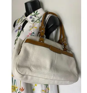 Coach Leather Medium Size White Brown Shoulder Bag thumbnail 12