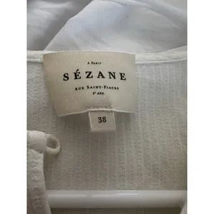 EUC Sézane Clém Sz38 White Long Sleeve Ecru Shirt Lace Details Textured Business thumbnail 10