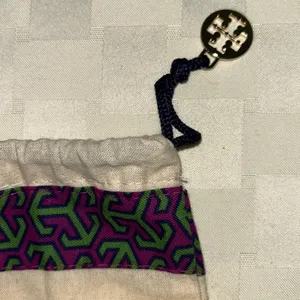Tory Burch Cream Bag with Purple and Green Trim thumbnail 2