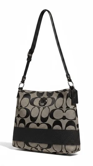 Coach Signature Stripe File Crossbody Zip Shoulder Bag F19220 Black Vintage Y2K thumbnail 1