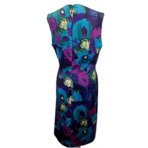 Lauren Ralph Lauren Satin Drape Front Ruched Dress‎ Floral Purple Teal Size 14 thumbnail 4