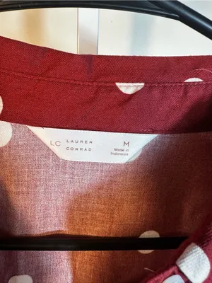 P267. Lauren Conrad Polka Dot Button-Up Blouse in Burgundy and White thumbnail 2