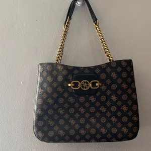 GUESS Black and Brown Monogram Chain-Handle Tote thumbnail 2