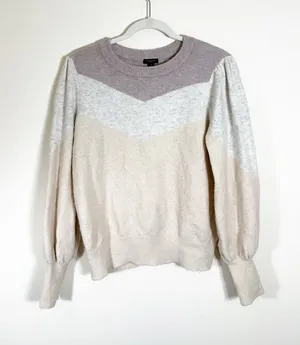 Ann Taylor Factory Colorblock Neutral Sweater Cream Purple Size Medium thumbnail 1