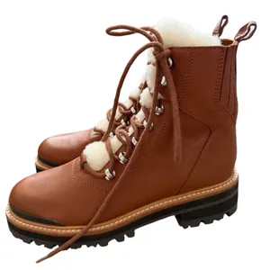 Marc‎ Fisher LTD Cognac Brown Leather Shearling Combat Winter Boots Size 6M NEW thumbnail 2