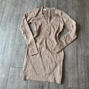 🍒AMTIOUS Elegant Tan Knit Dress thumbnail 4