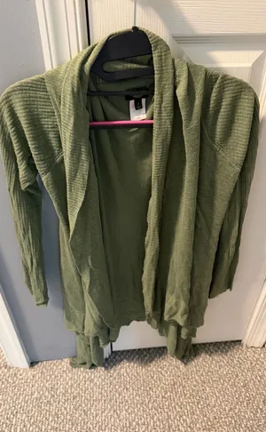 Olive Green Open-Front Talbots petite small Cardigan Sweater runs large thumbnail 1