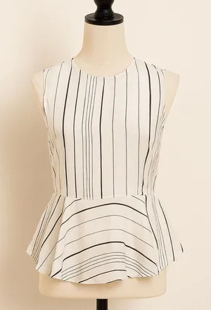 Zara White Striped Peplum Sleeveless Blouse | Size S thumbnail 1