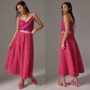 Anthropologie Pink Maeve Floral Appliqué Skirt Midi Womens‎ Size 2 thumbnail 2
