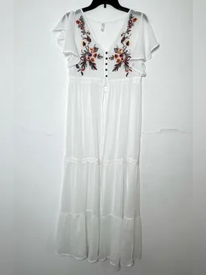 Xhilaration Women’s S White Embroidered Floral Swim Coverup/Cardigan Long Sheer thumbnail 2