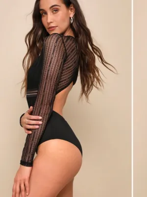 LULU's Sexy Romantic Chic Lace Sheer Date Night Long Sleeve Bodysuit thumbnail 4