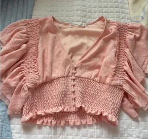 Altar’d State Light Pink Cropped Ruffle Top thumbnail 1