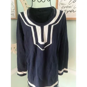 French Curve Large Sweater Blue White Cashmere Round Neck Luxury‎ thumbnail 4