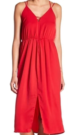 Few Moda Pricilla Strappy Red Slip Dress V-Neck Midi Small‎ NWT thumbnail 1