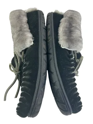 LL Bean Wicked Good Moccasins Black 8M hard sole fur lined thumbnail 5