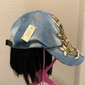 ASHLEY 26 INT Cotton Floral Crystal Accent Thule Needle Denim Statement Ball Cap thumbnail 2