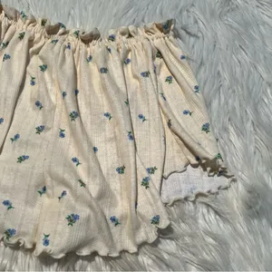 For Love & Lemons Women's Size Medium Pointelle Shorts Butter Yellow Blue Floral thumbnail 8