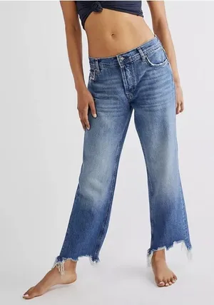 We The Free Women’s Maggie Mid Rise Raw Hem Straight Leg Jeans Sequoia Blue 31 thumbnail 1