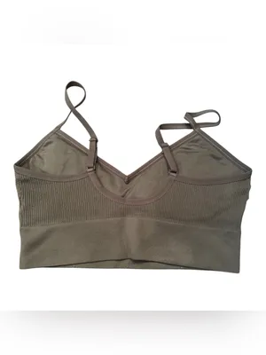 OFFLINE by Aerie Seamless Ribbed V-Neck Sports Bra Bralette Olive Green M thumbnail 3