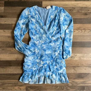 Showpo blue white ruched print mini dress 2 thumbnail 1