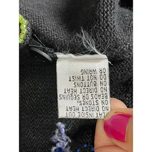 Vintage 90s Black Cocktail Martini Embroidered Cardigan Quirky Sweater Large thumbnail 7