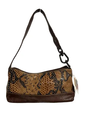 Wilsons Leather Faux Snakeskin Shoulder Bag NWT Brown Python Print Baguette thumbnail 6