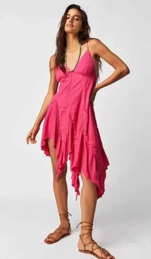 Free People Tumi Tunic Asymmetrical Flowy Dress Pink Size Medium Nwot thumbnail 1
