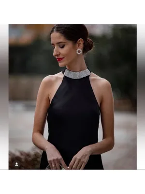 ZARA Black Maxi Halter Dress with Silver Embellished Neck thumbnail 7