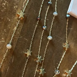 Frenzy long gold tone station stars and crystals necklace thumbnail 4