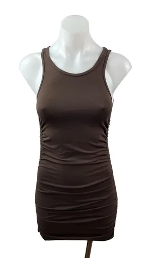 Aritzia TNA Brown High Neck Sleeveless Rucked Tank Cami Mini Bodycon Dress XS thumbnail 1