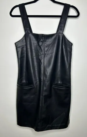 Abercrombie Black Faux Leather Front Pocket Mini Shift Dress Layering thumbnail 9