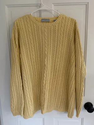 Vintage Valerie Stevens 1X Yellow Cotton Cable Knit Fisherman Sweater thumbnail 1