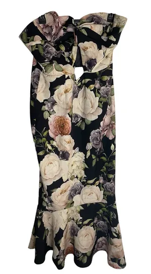 ASOS Black Floral Strapless Midi Dress Midsection Cutout Size 10 dark romance thumbnail 1