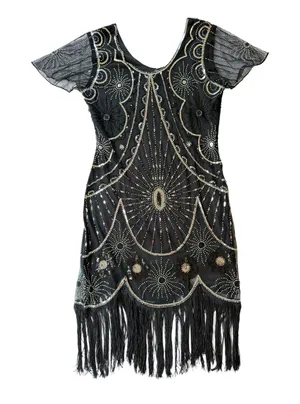 Yessa Flapper Dress Women L Black NEW 1920s Gatsby Sequin Fringe Art Deco Party thumbnail 1