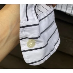 Lauren Ralph Lauren Sz L Preppy Classic White black striped button down shirt thumbnail 5