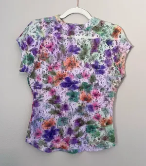 Pilcro Anthropologie Sheer Floral Mesh Lace Cap Sleeve Top Multicolor M thumbnail 2