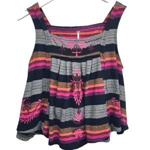 Free People Embroidered Tank Top‎ Open Back Striped Festival Boho Womens S thumbnail 3