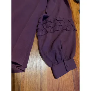 Ann Taylor Purple Crinkle Chiffon Ruffle Long Sleeve Blouse Size L thumbnail 4