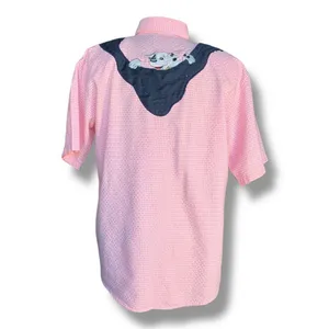 Vintage‎ 80s Embroidered Shirt Pink GinghamTop Plaid Button Up Dalmatian Puppy thumbnail 7