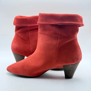Free‎ People Suede Ankle Boots Women 36 Red Fold Over Cuff Pointed Toe Cone Heel thumbnail 13