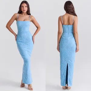House of CB | Eva Embroidered Floral Corset Maxi Dress in Tuscan Blue | Large thumbnail 6