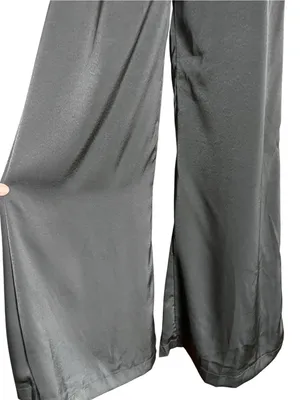 DO+BE black satin jumpsuit featuring an asymmetrical draped one-shoulder overlay thumbnail 14
