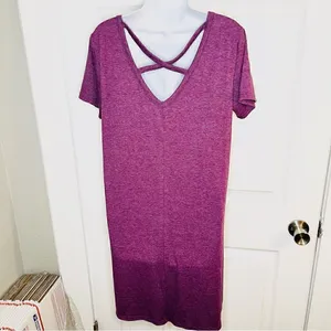 Yelete Criss Cross Back TShirt Dress Swing Athletic VNeck Purple S thumbnail 6