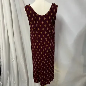 Vintage Rabbit Rabbit Rabbit Rayon Slip‎ Dress Womens M USA Made Maroon Gold thumbnail 9