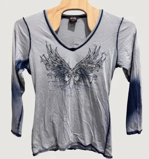 1467 | Harley Davidson Tie Dye Long‎ Sleeve V-Neck Top Cartersville GA Women 2XL thumbnail 1