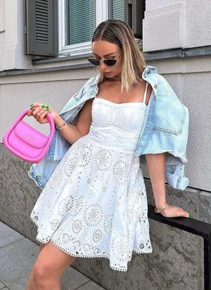 ZARA mini dress Crochet Embroidered openwork boho sundress summer thumbnail 2