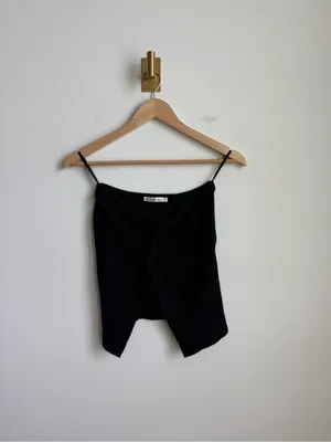 Abercrombie & Fitch Black Ribbed Knit Twist Front Strapless Top XS thumbnail 2
